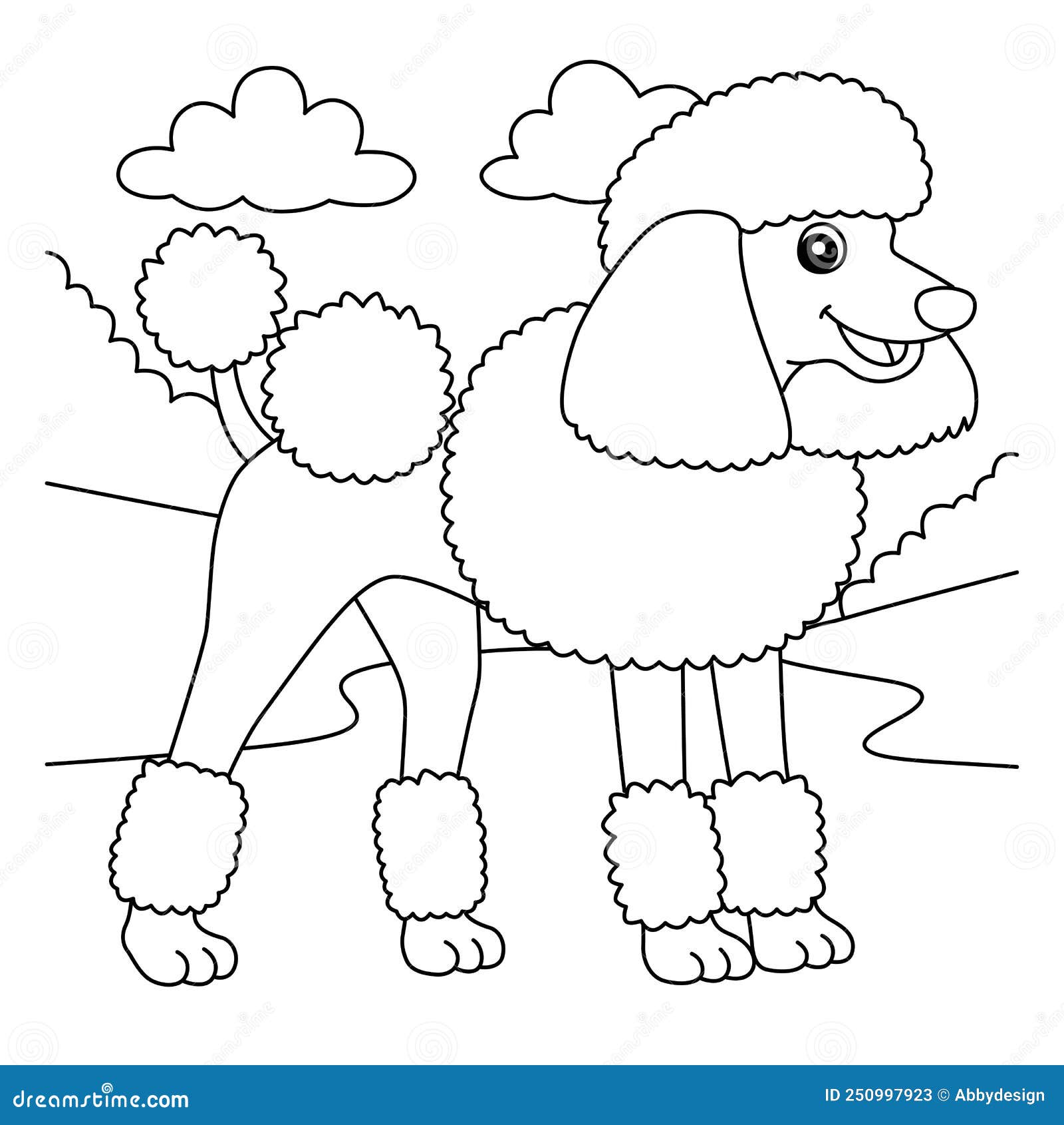 Poodle dog coloring page for kids stock vector