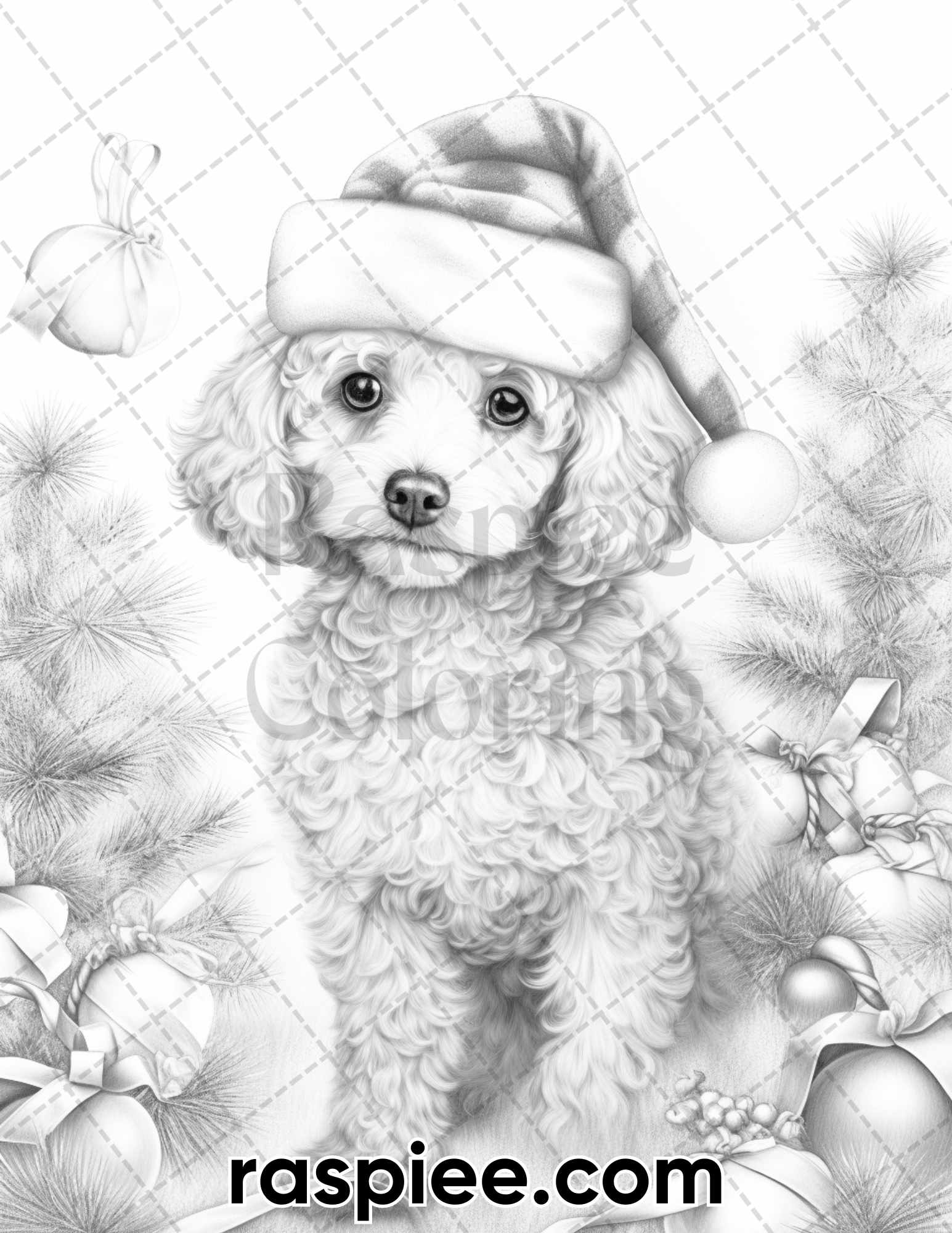 Christmas dogs grayscale coloring pages for adults printable pdf i â coloring