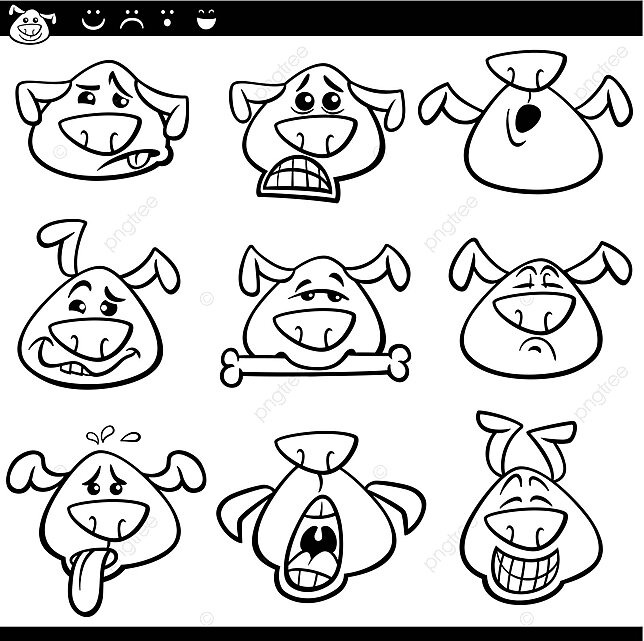 Dog emoticons cartoon coloring page character smile emotion vector character smile emotion png and vector with transparent background for free download