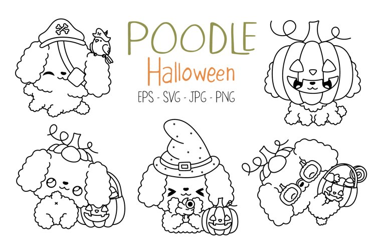 Set halloween poodle dog coloring page