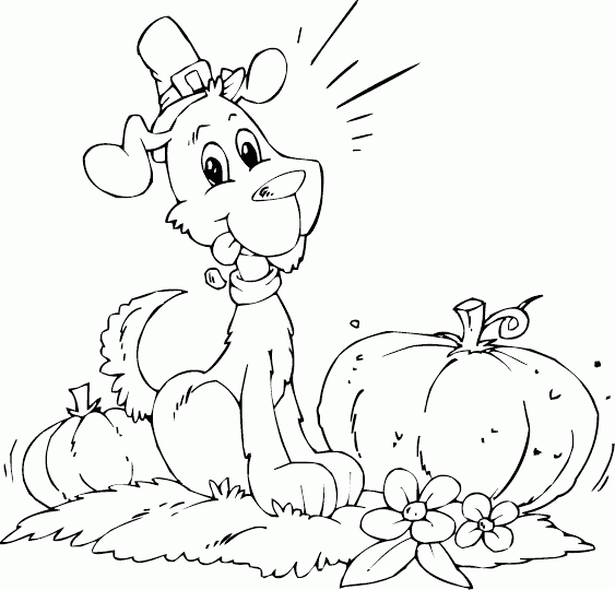 Dog with pumpkins coloring page