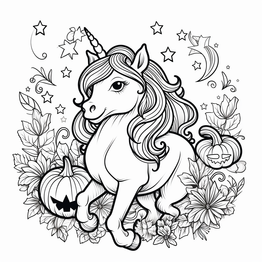 Unicorn pumpkin coloring page