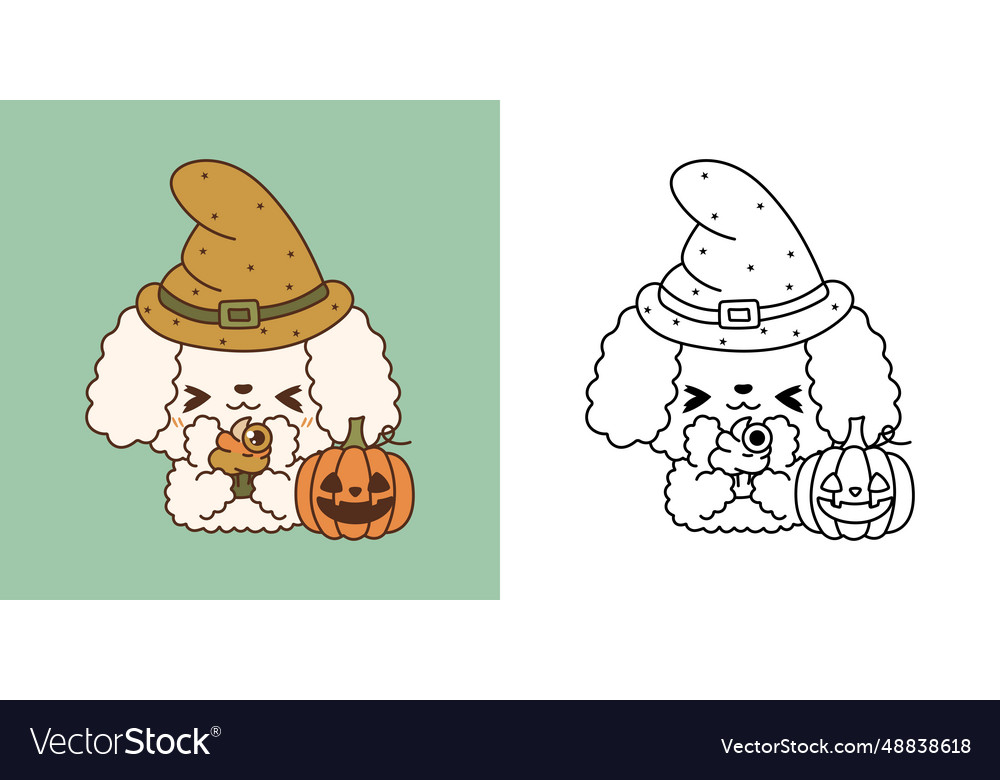 Halloween kawaii poodle dog for coloring page vector image
