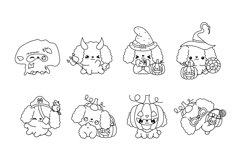 Set halloween poodle dog coloring page