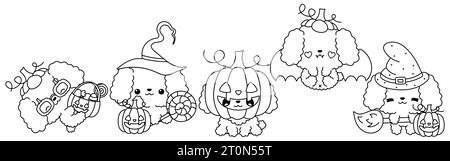Collection of vector halloween poodle dog outline set of isolated halloween puppy coloring page stock vector image art