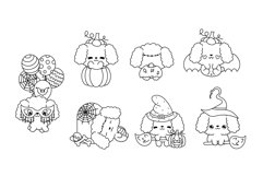 Set halloween poodle dog coloring page