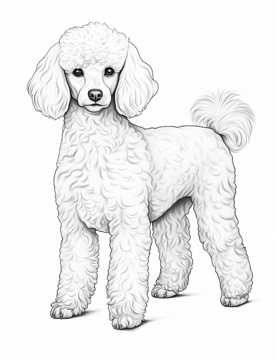 Poodle dog coloring page dog portrait printable coloring page coloring for adults and kids png instant download mercial use