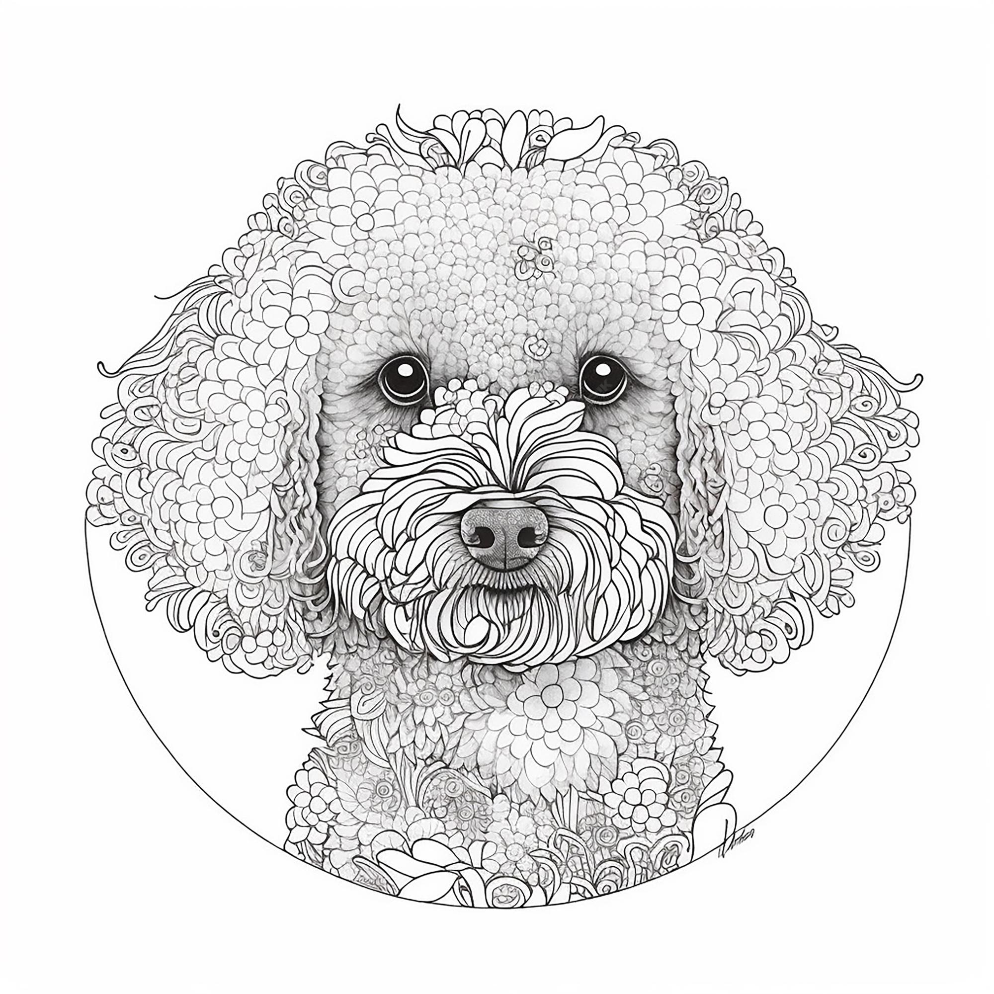 Premium photo a drawing of a poodle with a floral pattern on it
