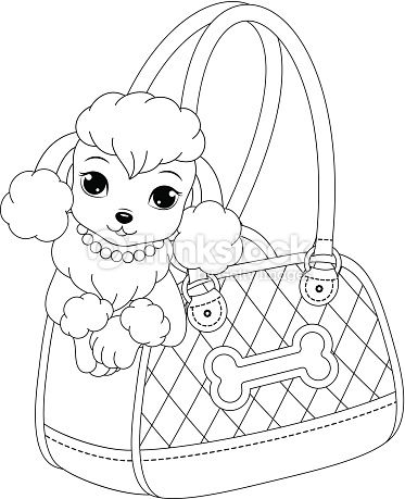 Glamorous poodle peeking out of a handbag coloring books animal coloring pages coloring pages