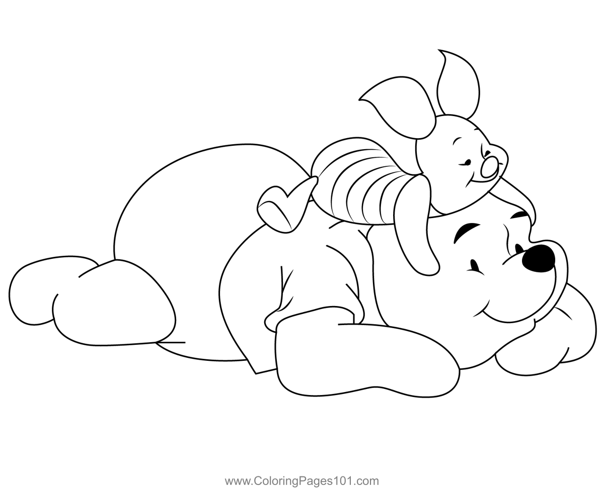 Tired pooh piglet coloring page for kids