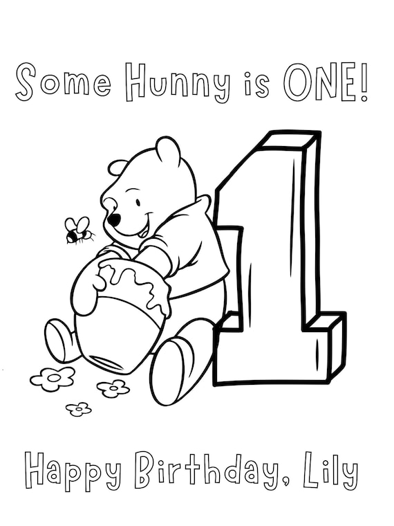 Winnie the pooh first birthday coloring sheet digital download