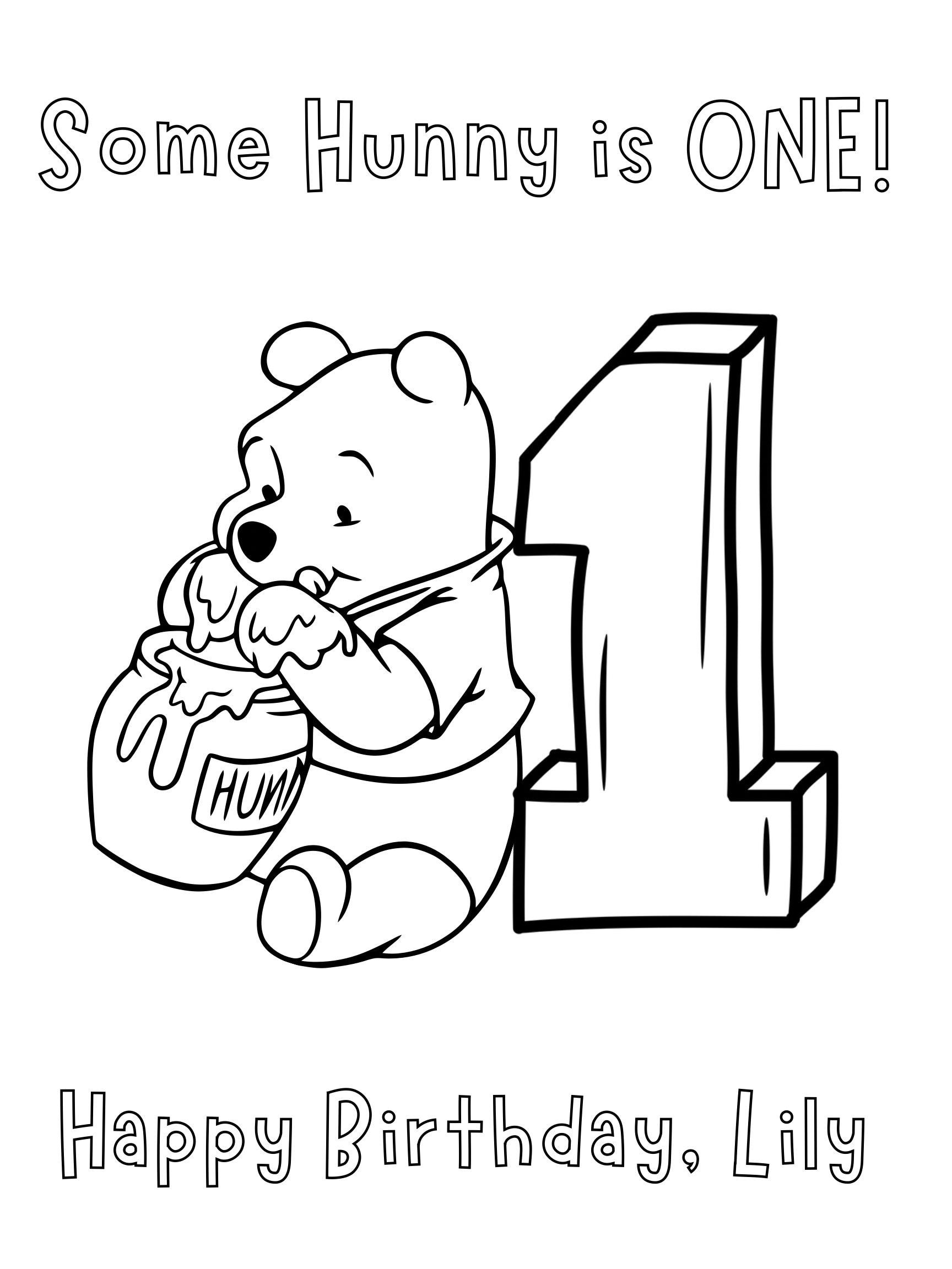 Winnie the pooh first birthday coloring sheet digital download