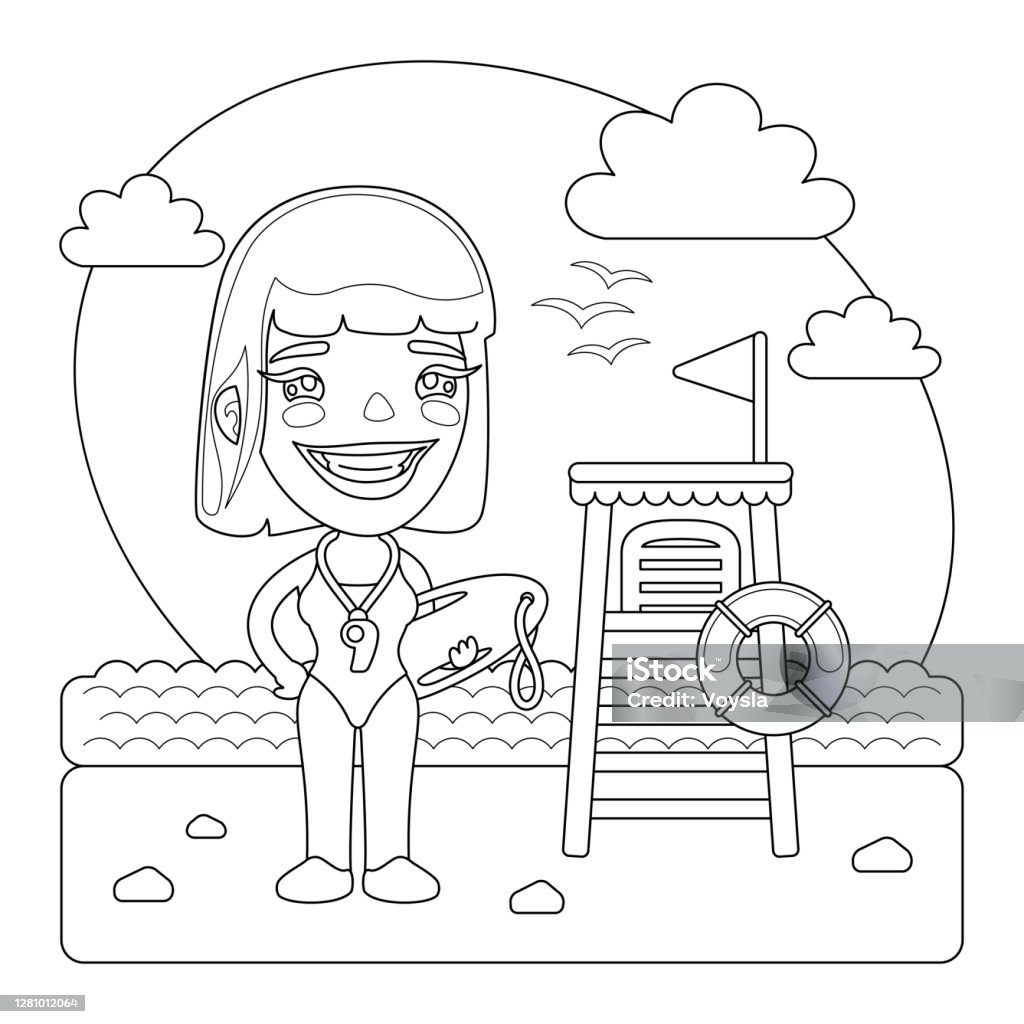 Lifeguard coloring page stock illustration