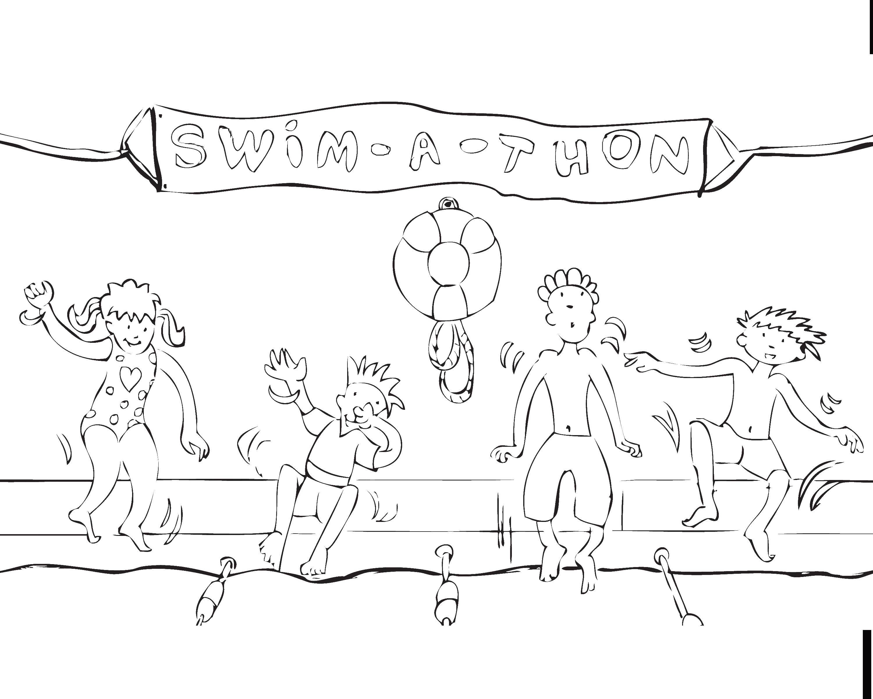 Online coloring pages coloring page children swim in the pool summer fun download print coloring page