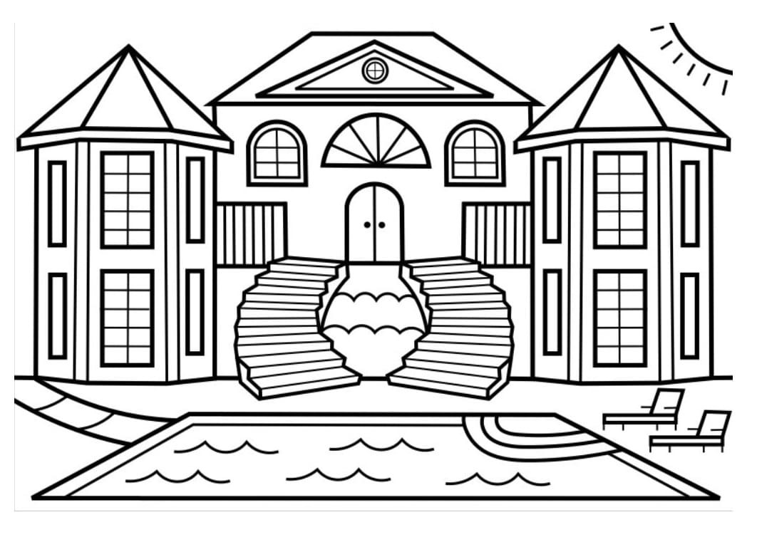 Mansion and a pool coloring page