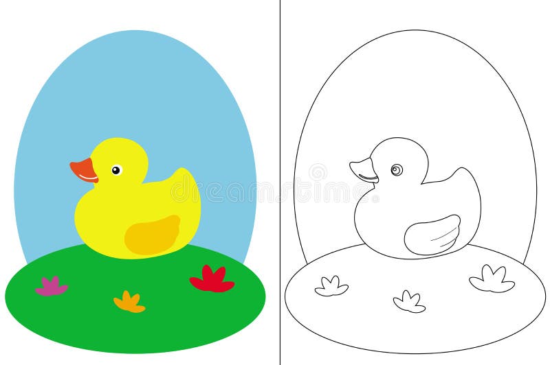 Coloring page book with a small duck stock vector