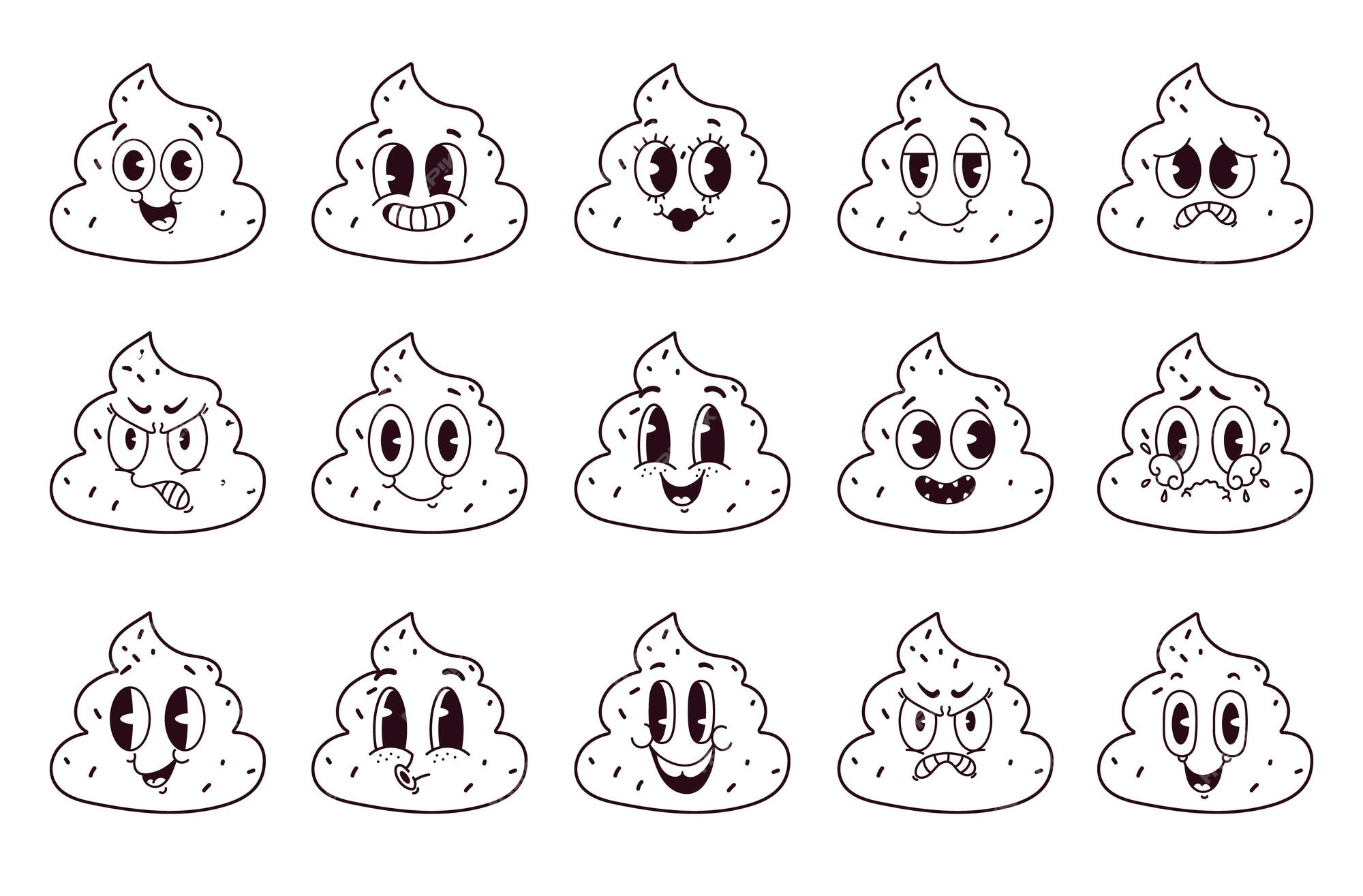 Premium vector poop excrement cute character kawaii shit emoticon poo emoji isolated set