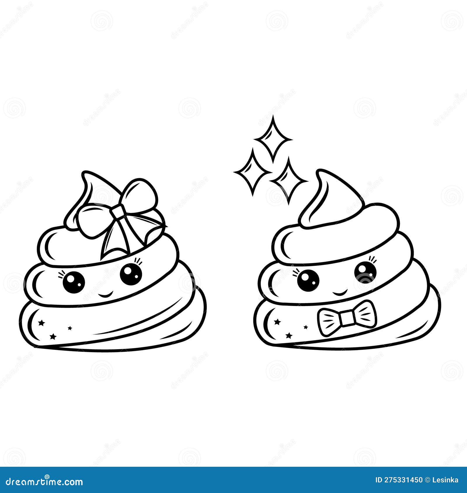 Cute character poop kawaii black outline vector isolated illustration in doodle style stock vector