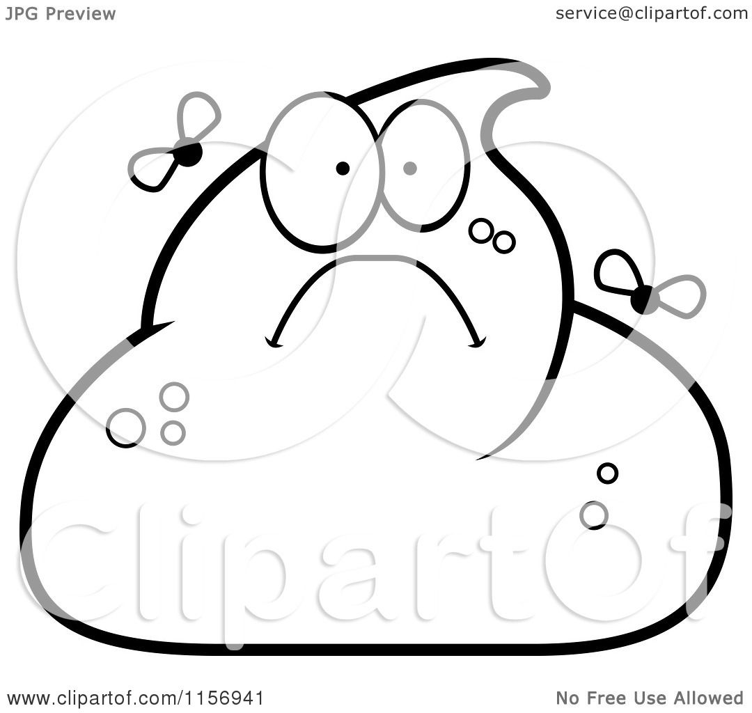 Cartoon clipart of a black and white stinky pile of poop character