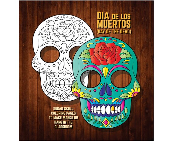 Dia de los muertos masks halloween coloring pages sugar skulls