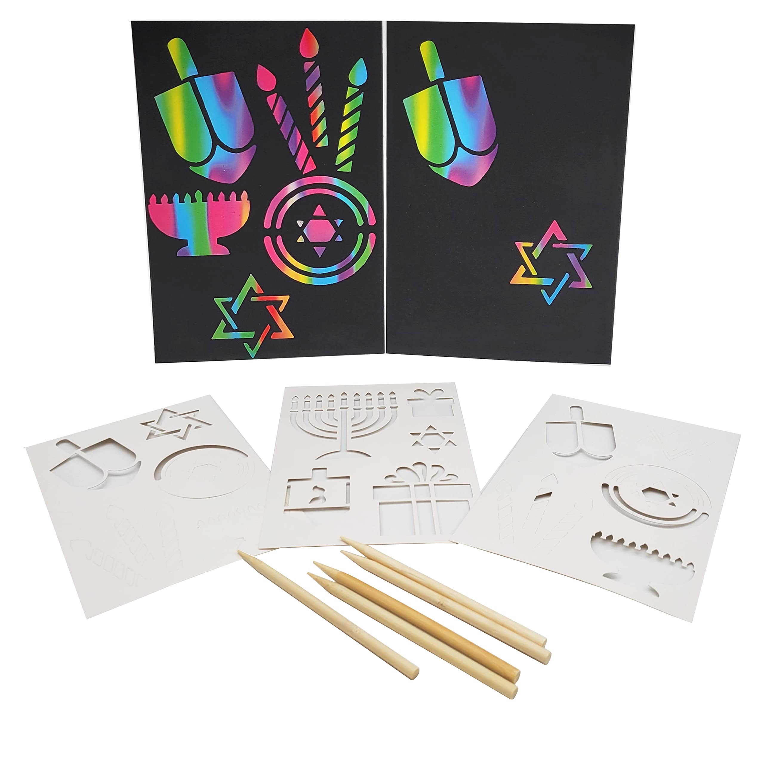 Hanukkah scratch stencil art kit rainbow scratch art for kids with stencils bookmarks holiday themed shapes magic drawing coloring sheet set for kids gifts home activities school dãcor