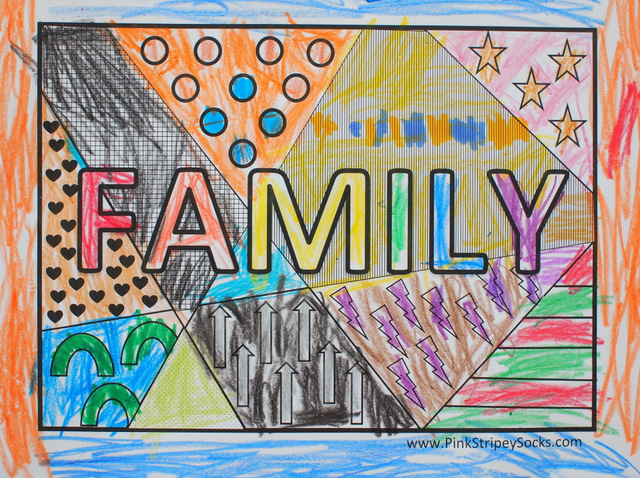Family pop art coloring page pink stripey socks