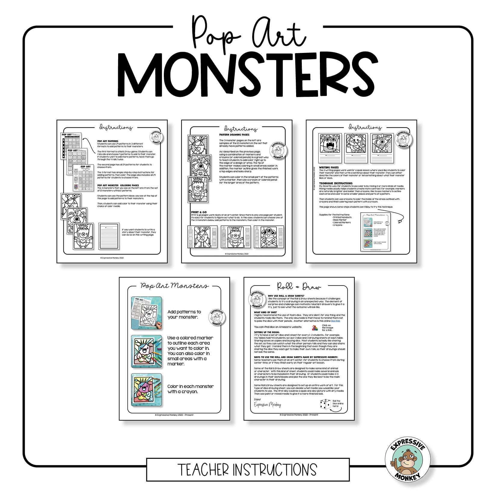 Pop art monster coloring pages