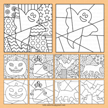 Halloween activities coloring pages pop art project pattern math shape craft