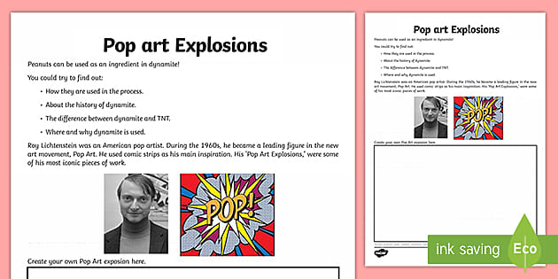 Pop art explosions worksheet worksheet teacher made