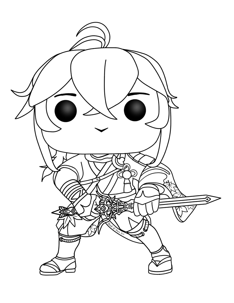 Genshin impact kazuha funko pop coloring page