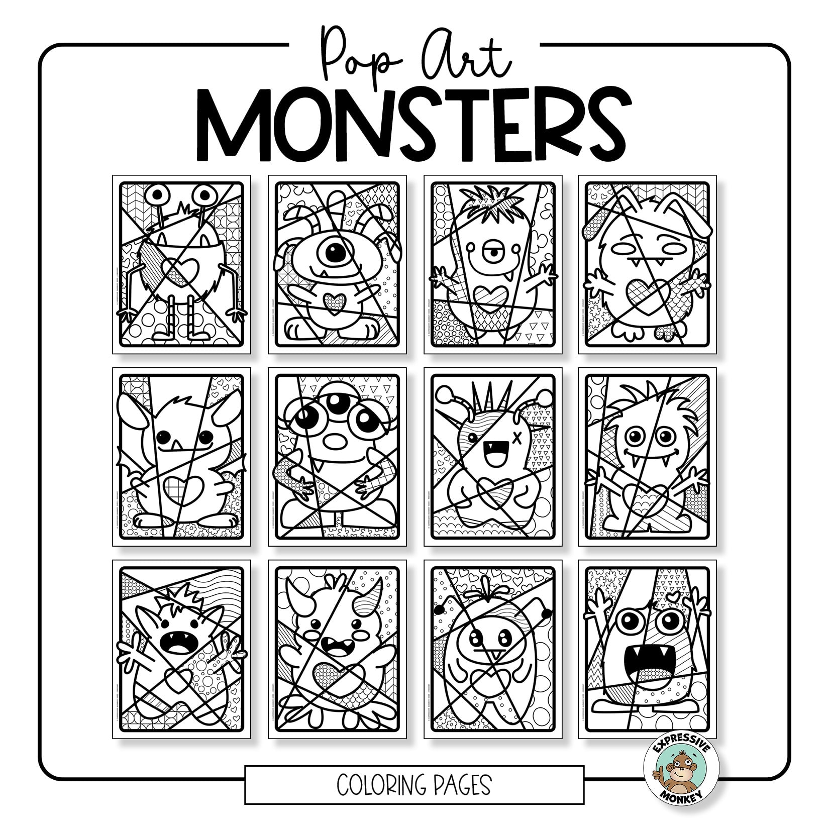 Pop art monster coloring pages