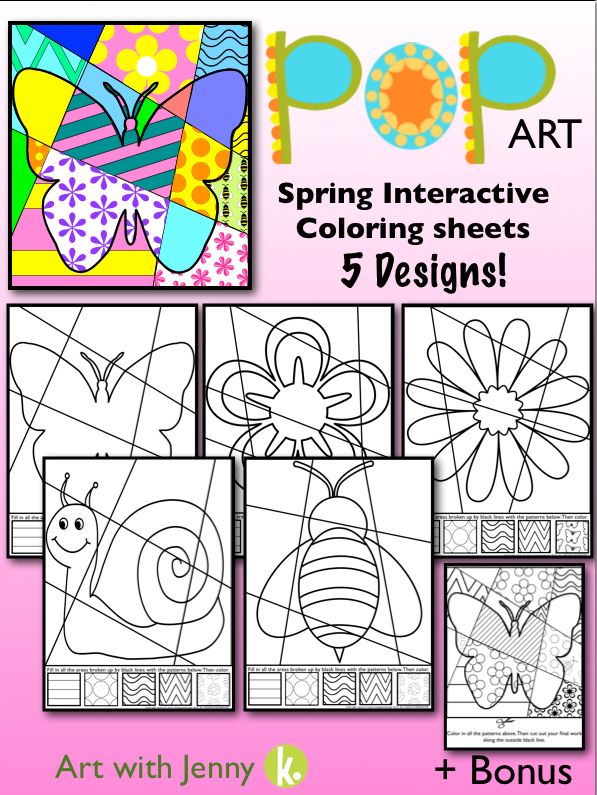 Spring interactive coloring pages writing fun art integration activity pop art for kids pop art art classroom