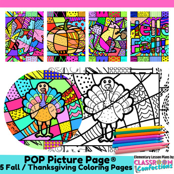 Fun fall thanksgiving coloring pages bundle fall pop art coloring sheets