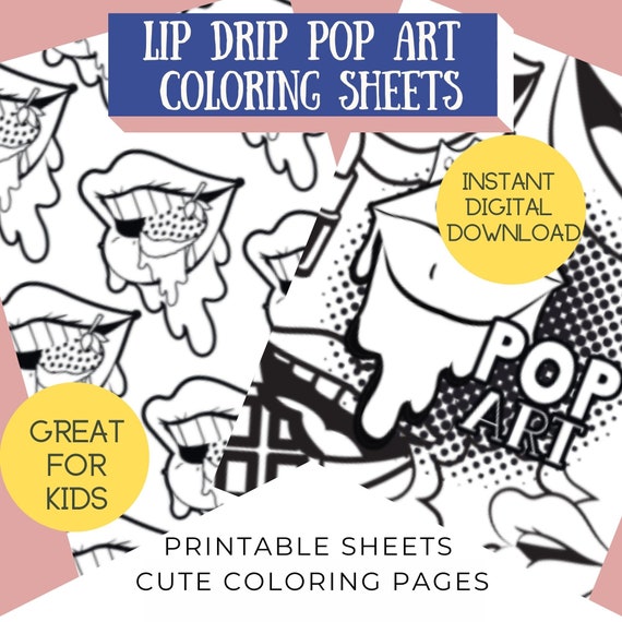 Coloring sheets printable colouring book pop art colouring pages pop lips coloring page adult crafts gift instant download pdf