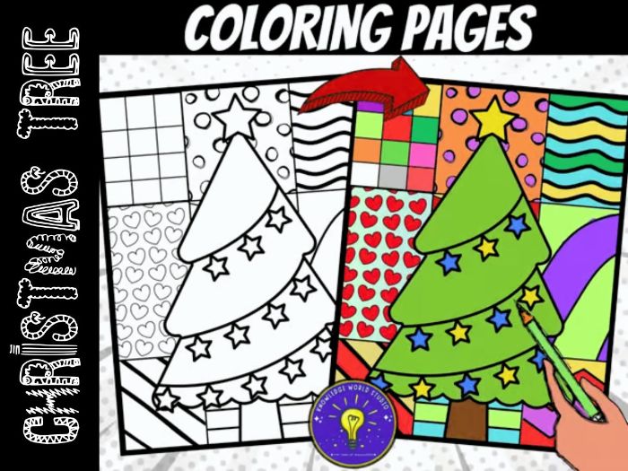 Christmas tree coloring pages pop art inspired christmas coloring sheets teaching resources