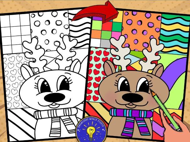 Reindeer coloring pages pop art inspired coloring sheets teaching resources