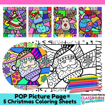 Fun christmas holiday coloring pages bundle christmas pop art coloring sheets