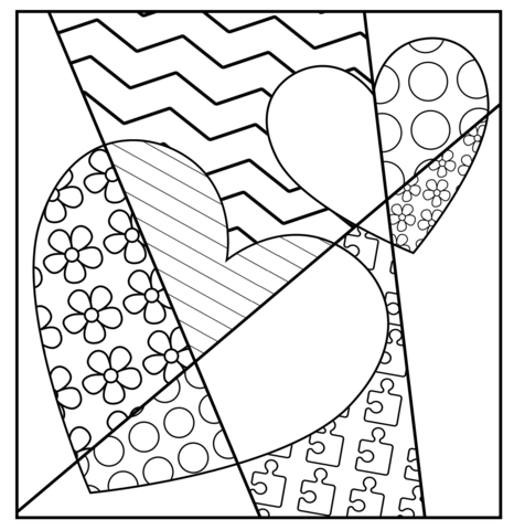 Heart pop art coloring page free printable coloring pages