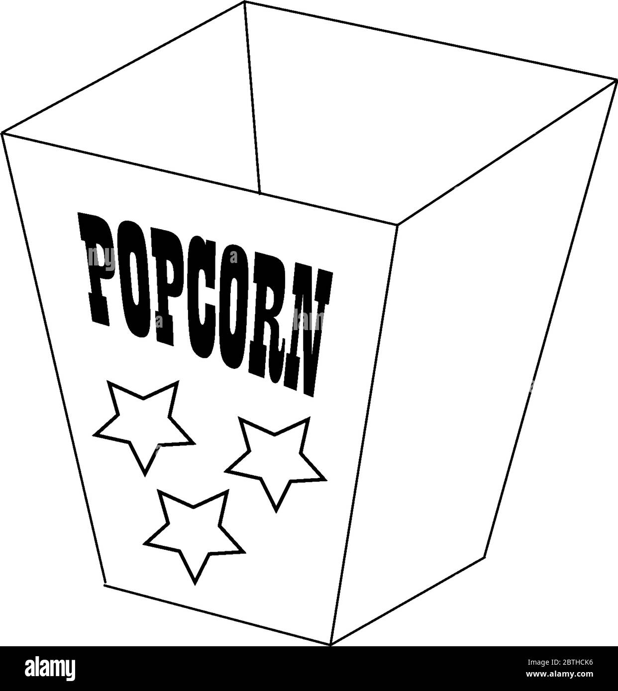 Frustum of regular rectangular pyramid shaped popcorn box popcorn with three star are written on one face of the box vintage line drawing or engravi stock vector image art