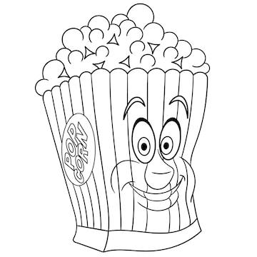 Premium vector cute popcorn box cartoon funny food emoji face kids coloring page