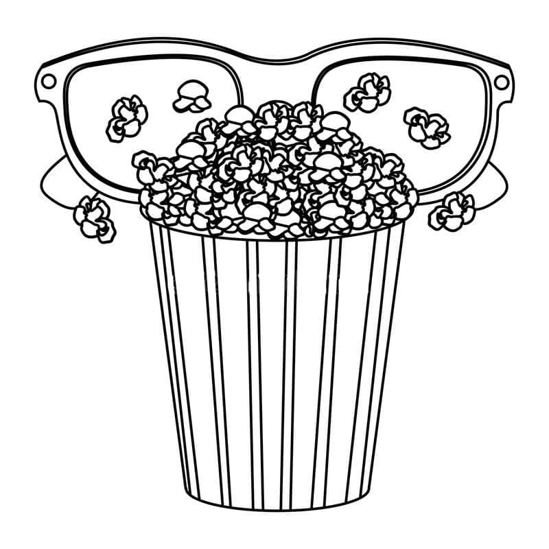 Popcorn with glasses coloring page