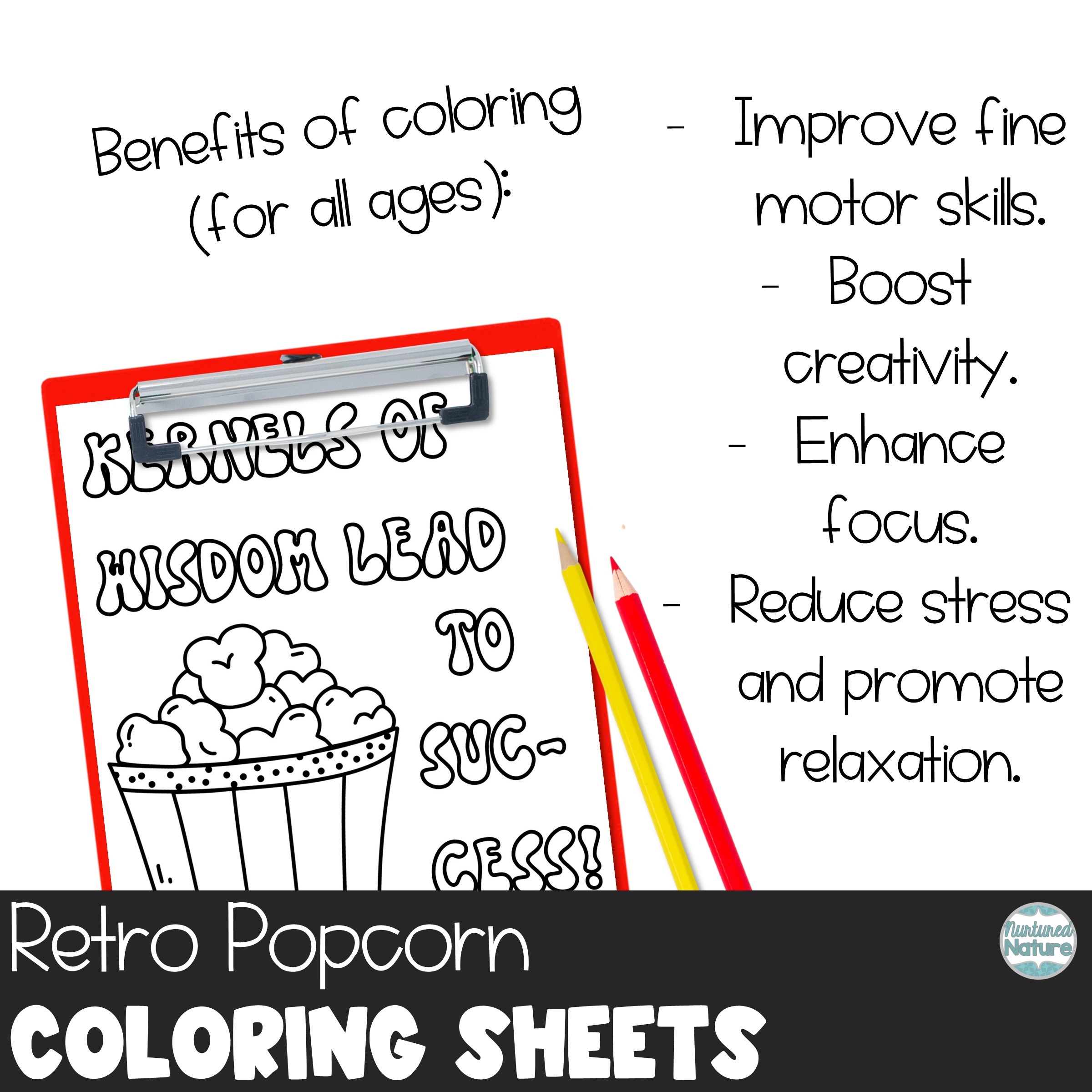 Retro popcorn coloring pages for back to school