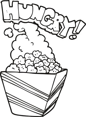Black and white cartoon fresh popcorn stock clipart royalty