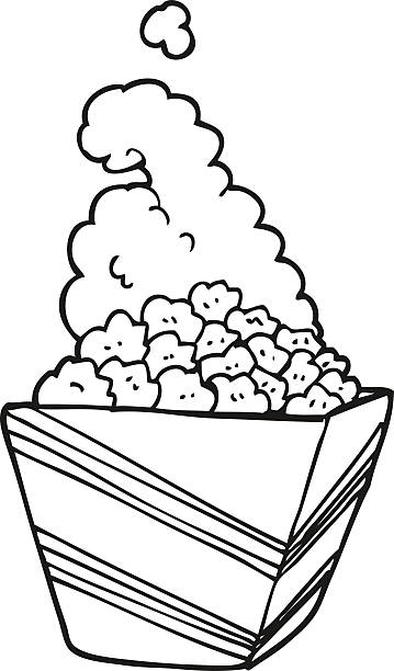 Black and white cartoon fresh popcorn stock illustration