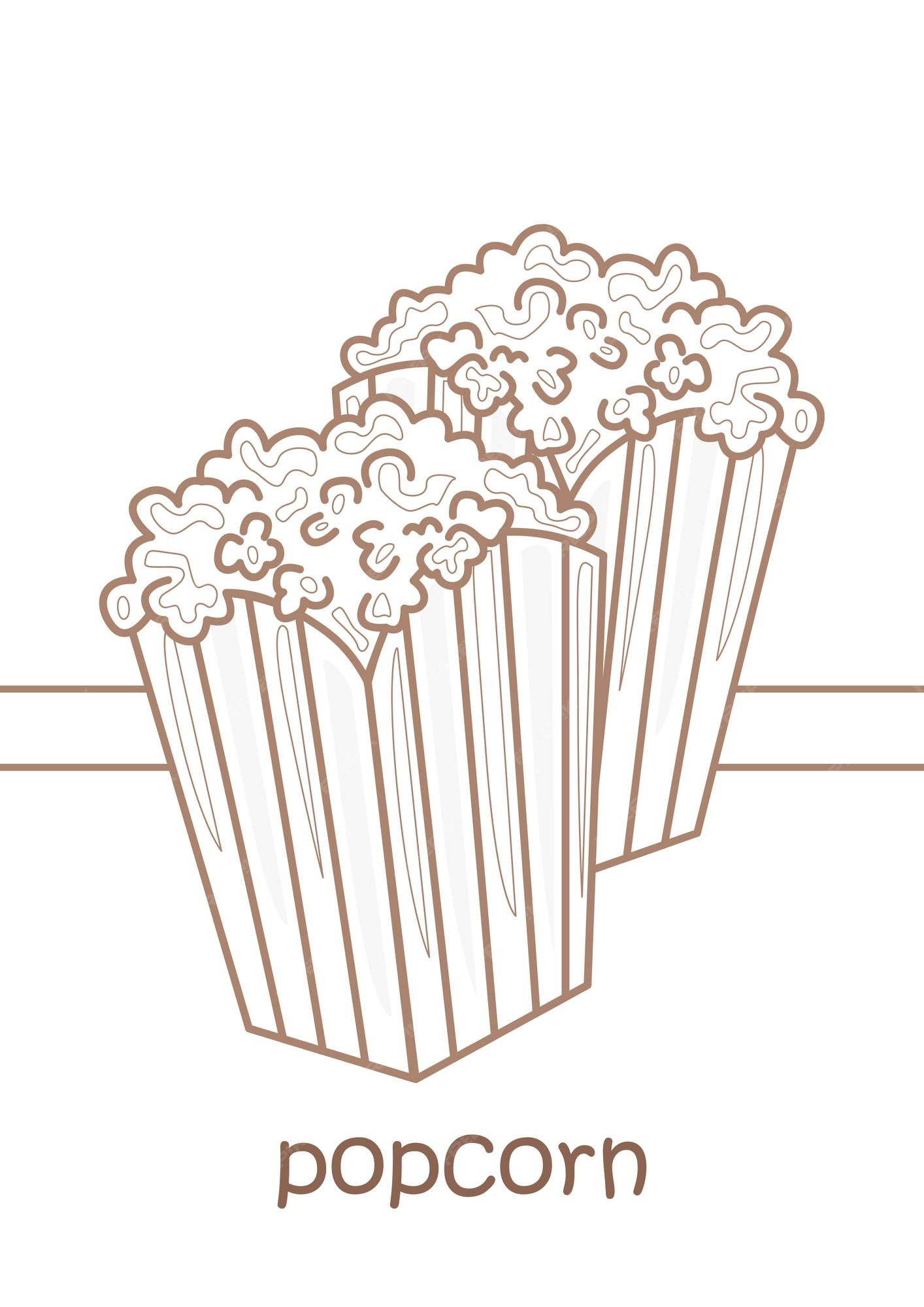 Premium vector alphabet p for popcorn vocabulary school lesson coloring pages for kids and adult