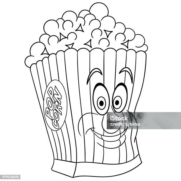 Coloring page of popcorn stock illustration