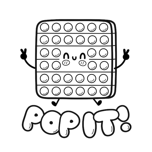 Premium vector cute funny pop itpopit toy jump vector hand drawn cartoon kawaii character illustration icon isolated on white background pop it fidget sensory outline cartoon illustration for coloring book