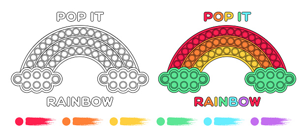 Coloring book page for little children pop it fidget toy rainbow for printing education and games for kids flat cartoon style color black and white contour style vector stock illustration stock illustration