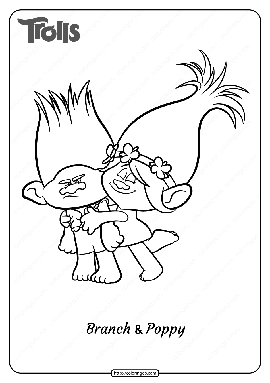 Printable trolls branch and poppy pdf coloring page coloring pages coloring book pages coloring books