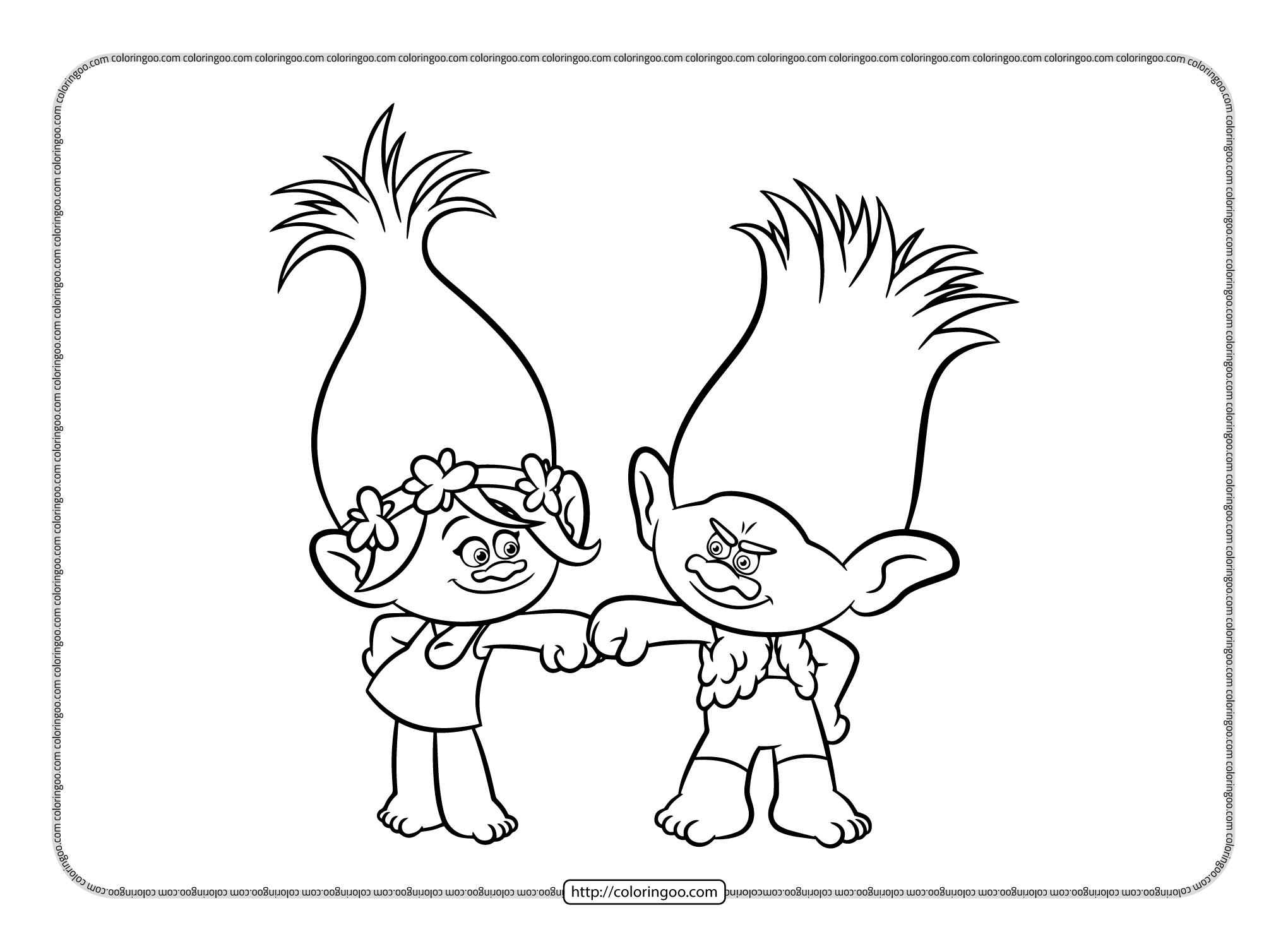 Trolls poppy and branch pdf coloring sheet poppy and branch coloring pages coloring sheets